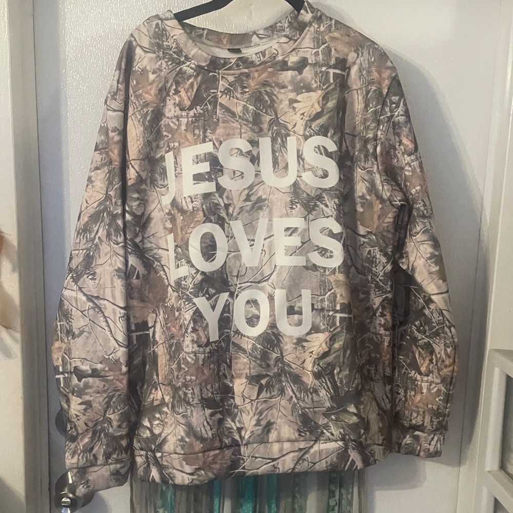 Camo 'JESUS LOVES YOU' Crewneck Sweatshirt